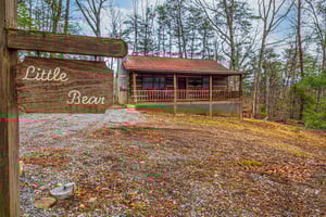 Exterior Front and Sign of Little Bear Cabin