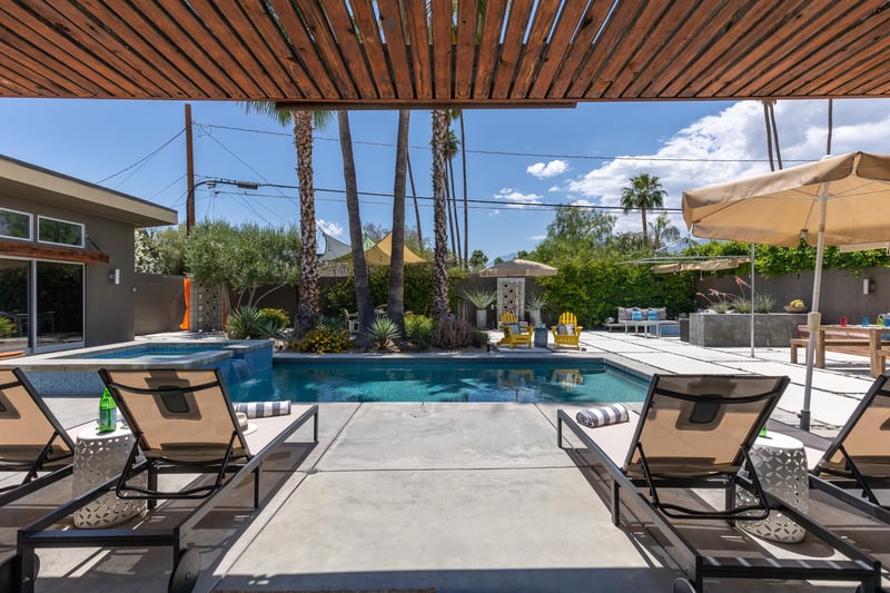 Inside views of the pool through panoramic sliding doors