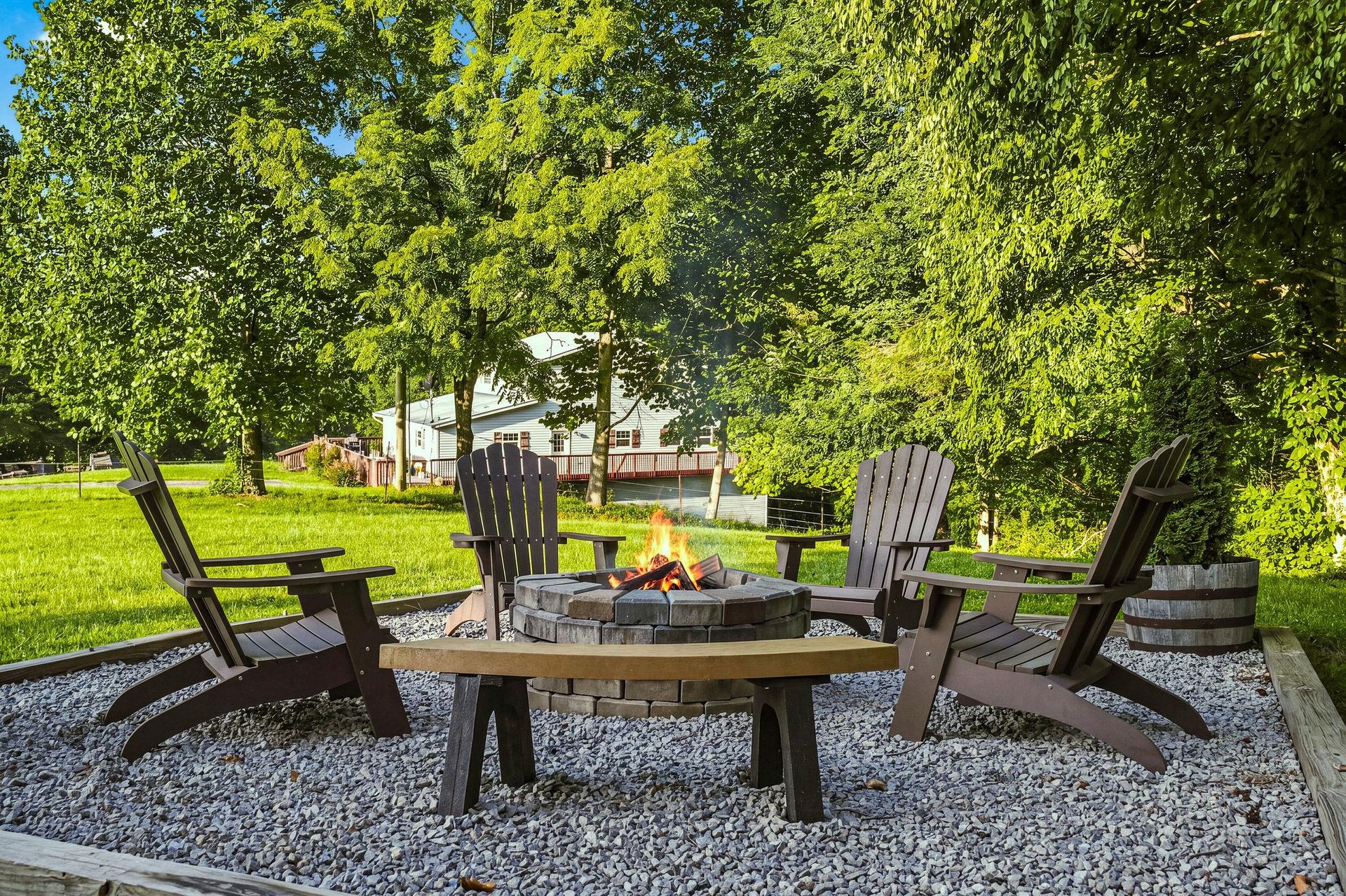 Gather around the fire pit under a canopy of trees, where warm summer evenings are made for roasting marshmallows and sharing stories with loved ones.