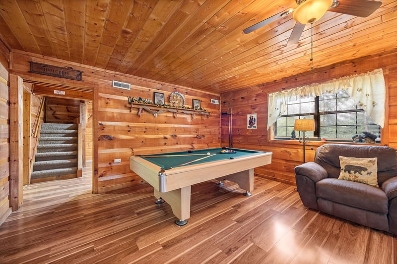 Pool table at Beary Good Time, a 1bedroom cabin rental located in Pigeon Forge