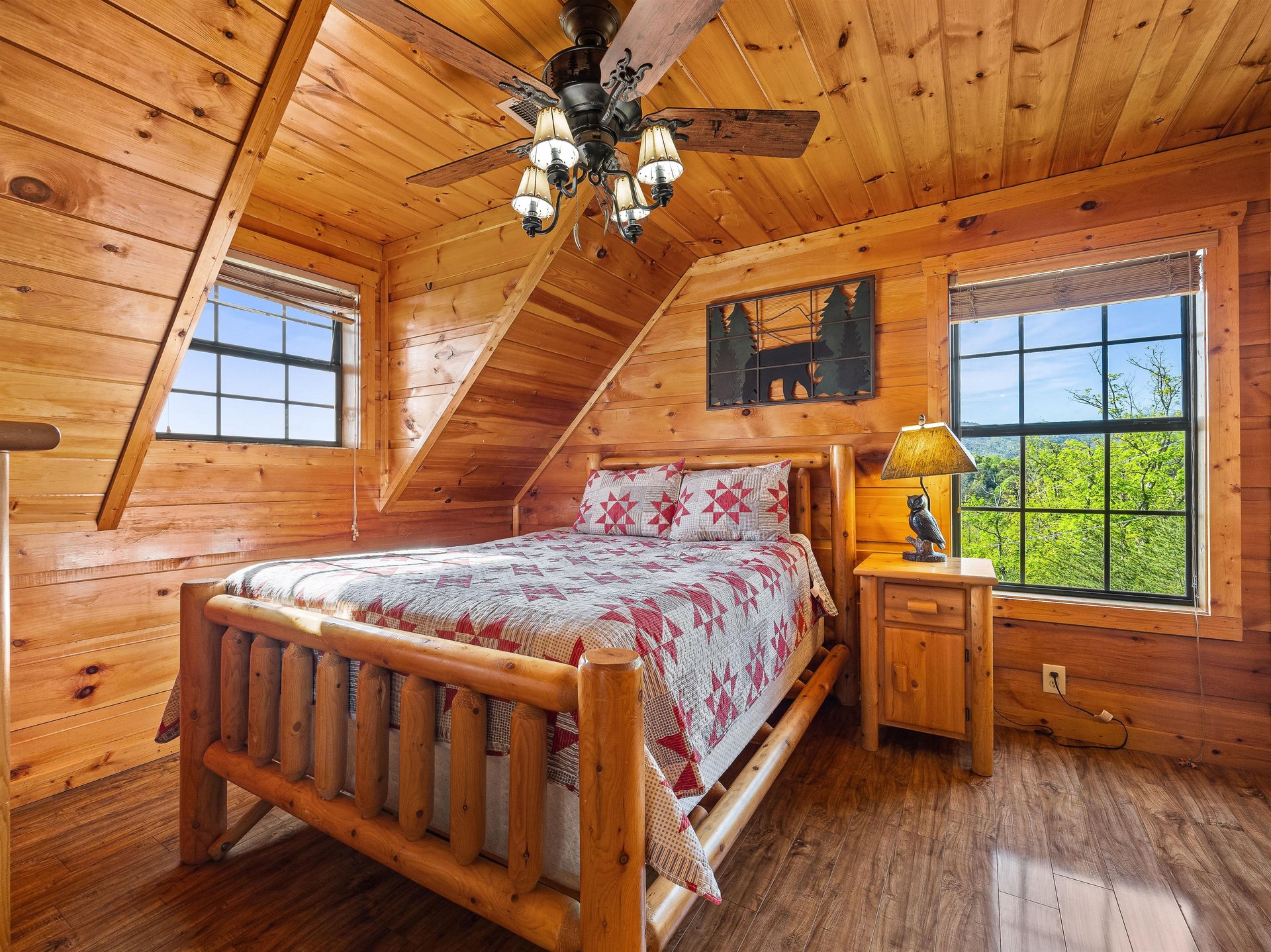 Queen bed with windows