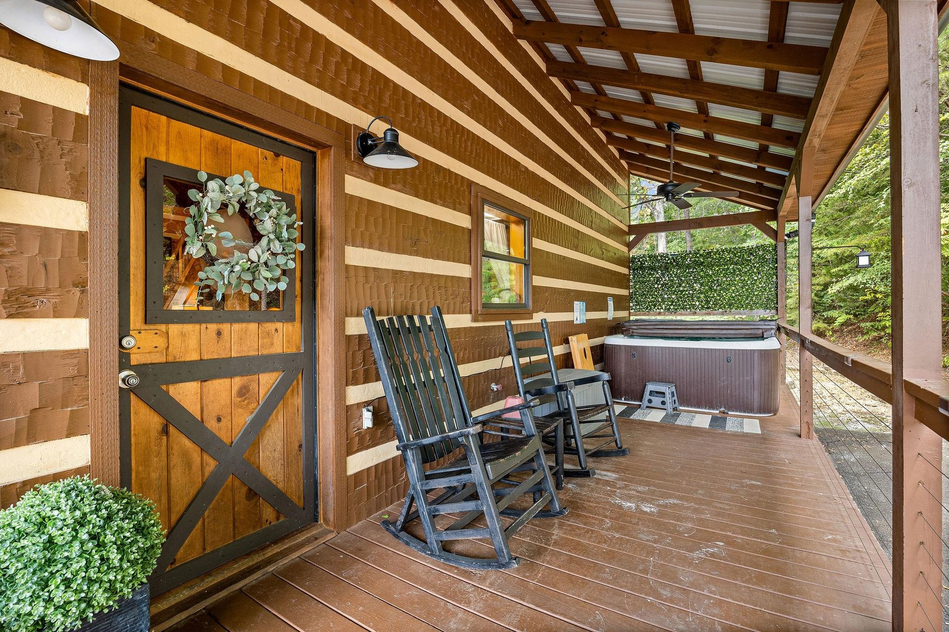 Deck rocking chairs with hot tub