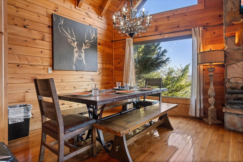 Dining table for eight at Mountain Mama, a 3 bedroom cabin rental located in Pigeon Forge