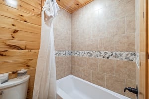 Combo tubshower with tile and stone walls