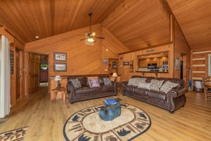 Two sofas in a living room at Cubs Crib, a 3 bedroom cabin rental located in Gatlinburg