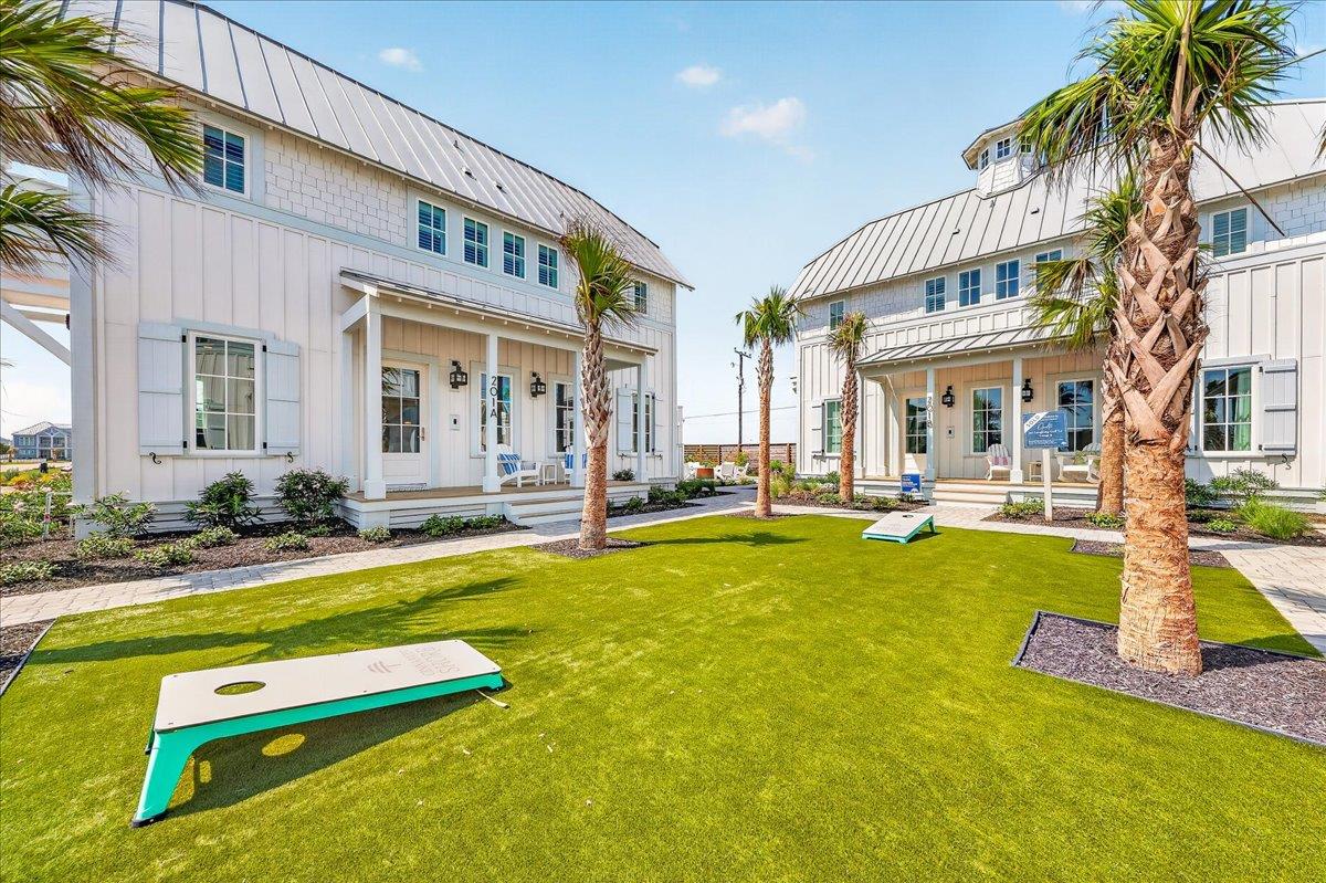 Communal lawn with games.