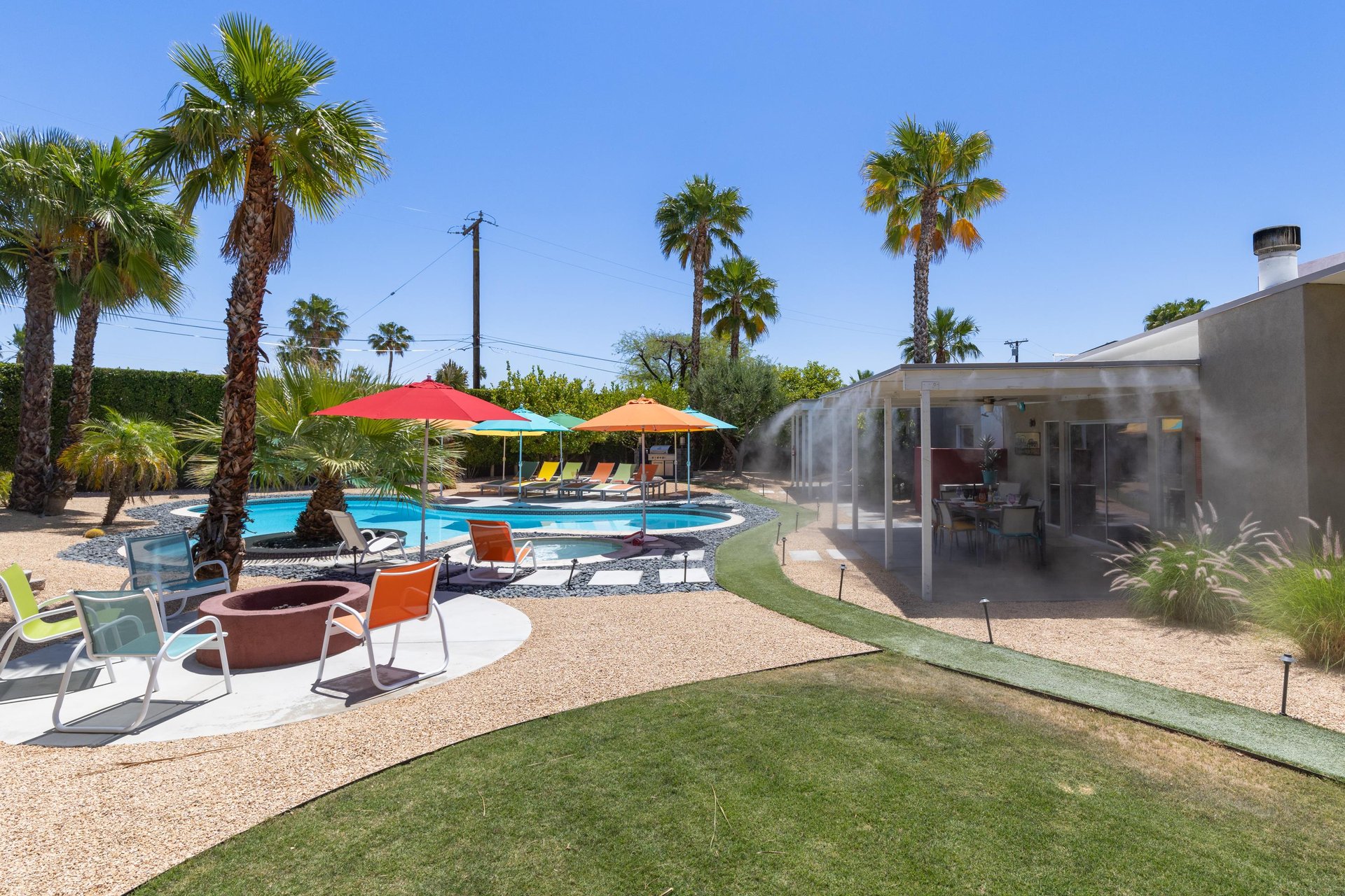 Misters surround the covered dining area
