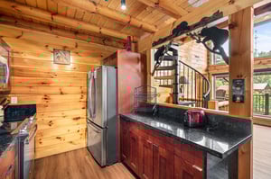 granite counter and refrigerator