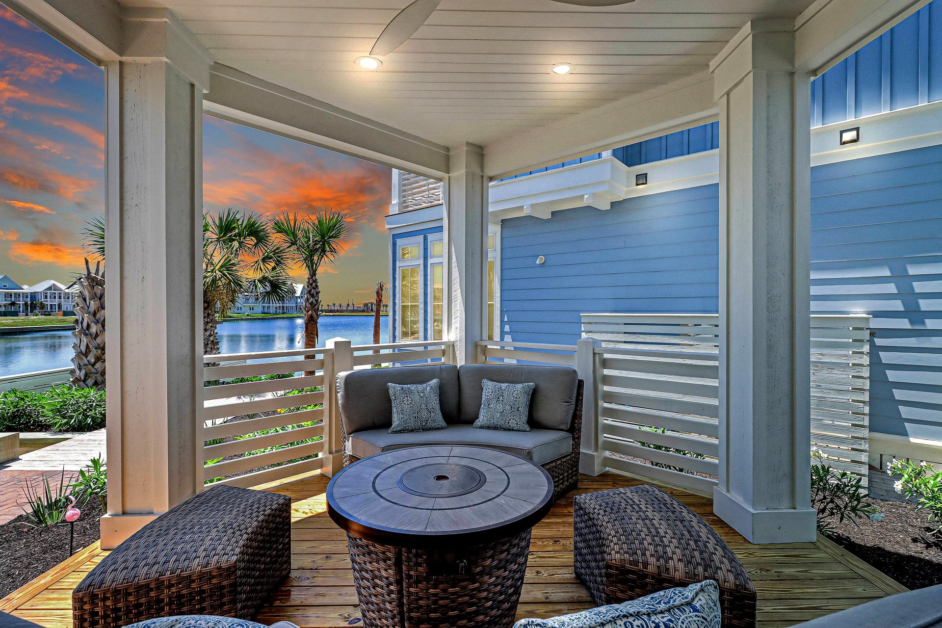 Back Porch Fire Pit Lounge  Evening View, 1st Floor