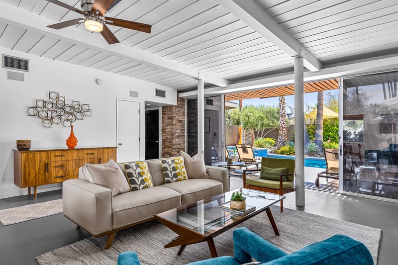 Exquisite living room with panoramic sliding doors