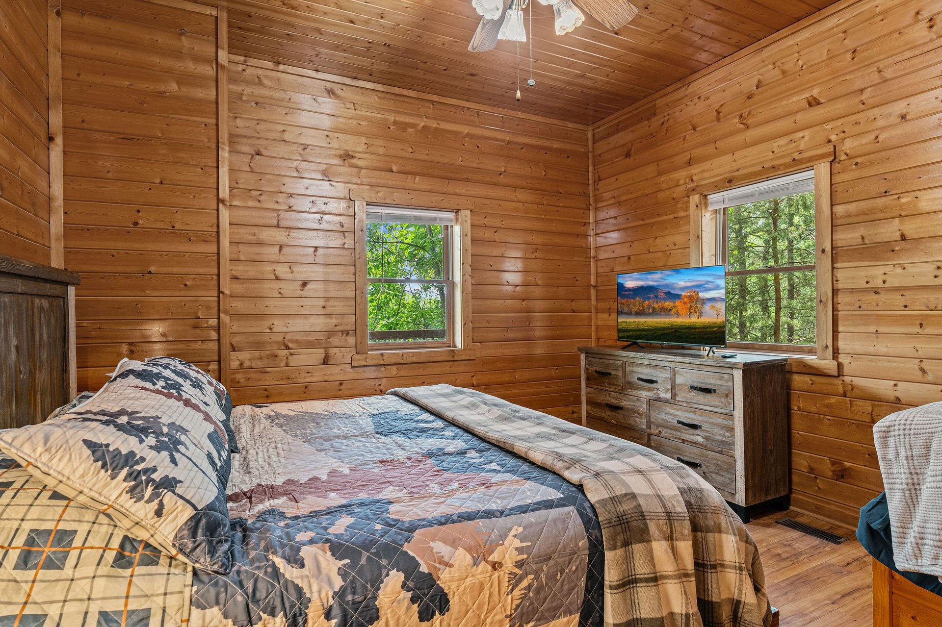 king bed and two windows