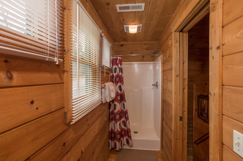 Shower at Hanky Panky, a 1bedroom cabin rental located in Pigeon Forge