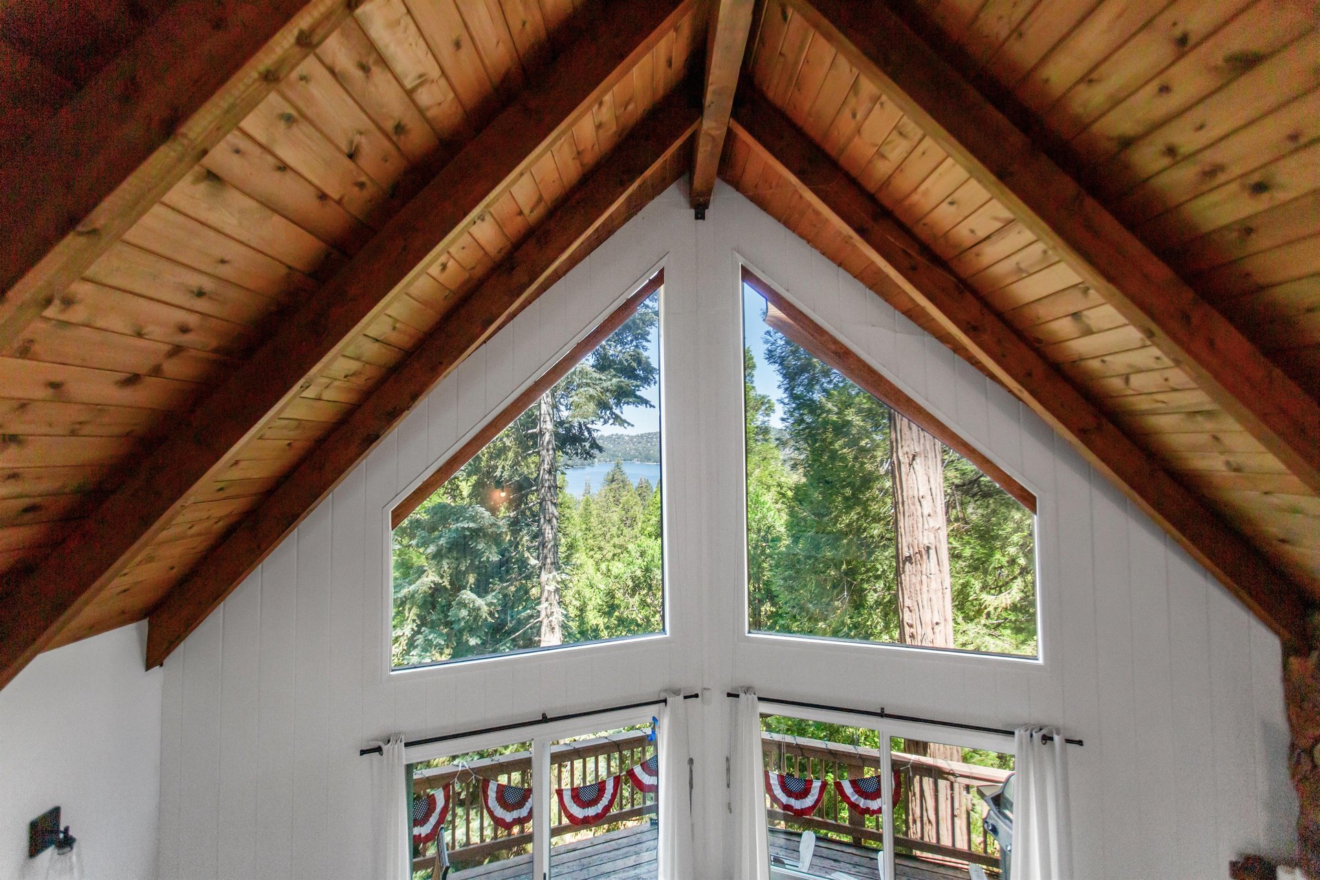 Vaulted ceilings with lake views.
