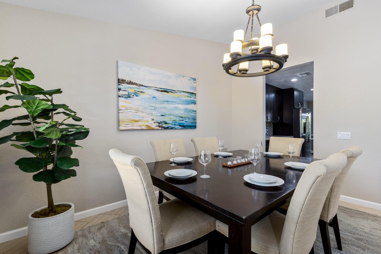 Dining room just off of the kitchen with chairs for 6.