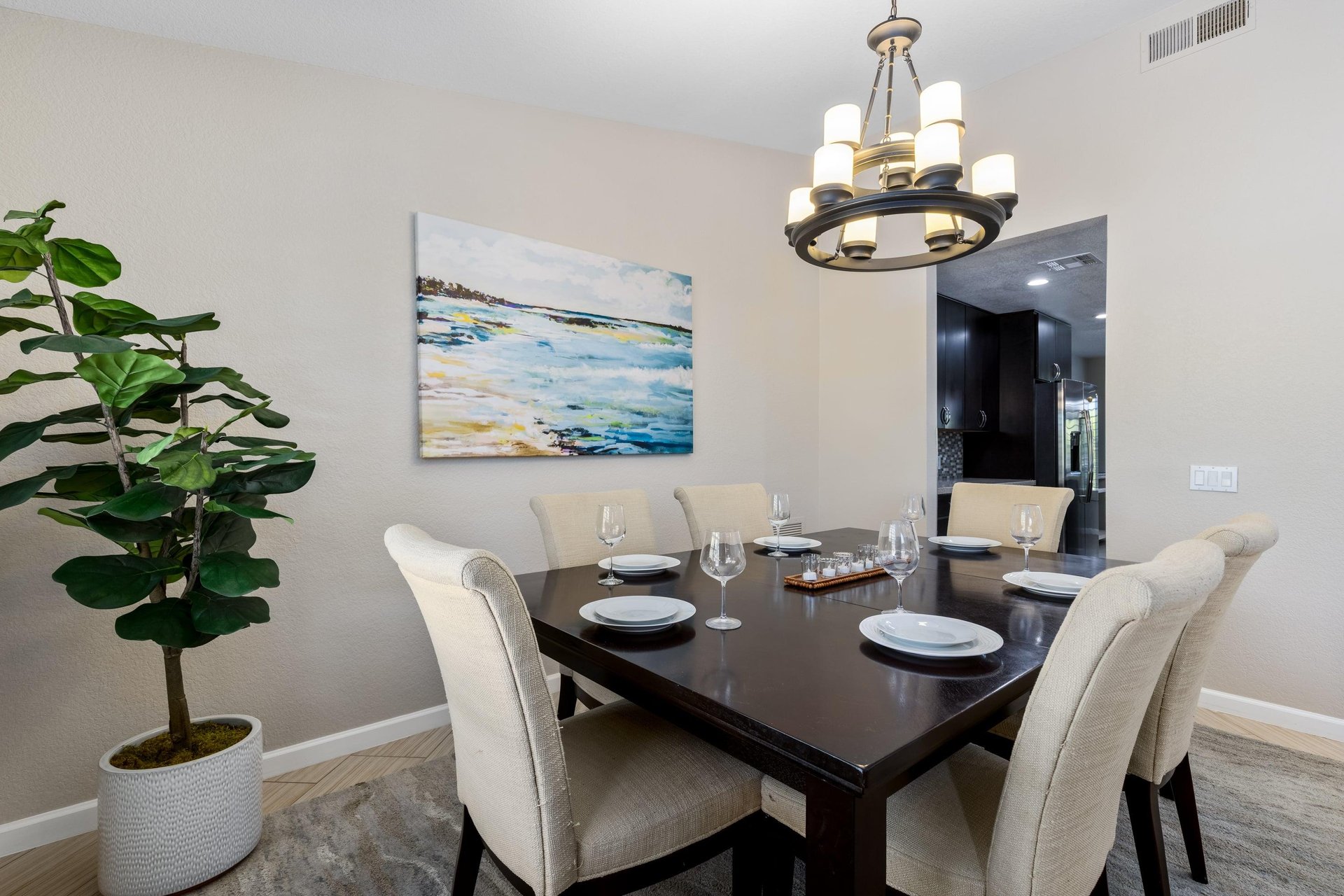 Dining room just off of the kitchen with chairs for 6.