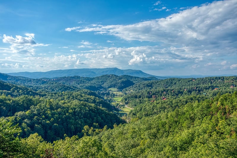 Views of the mountains surrounding a valley