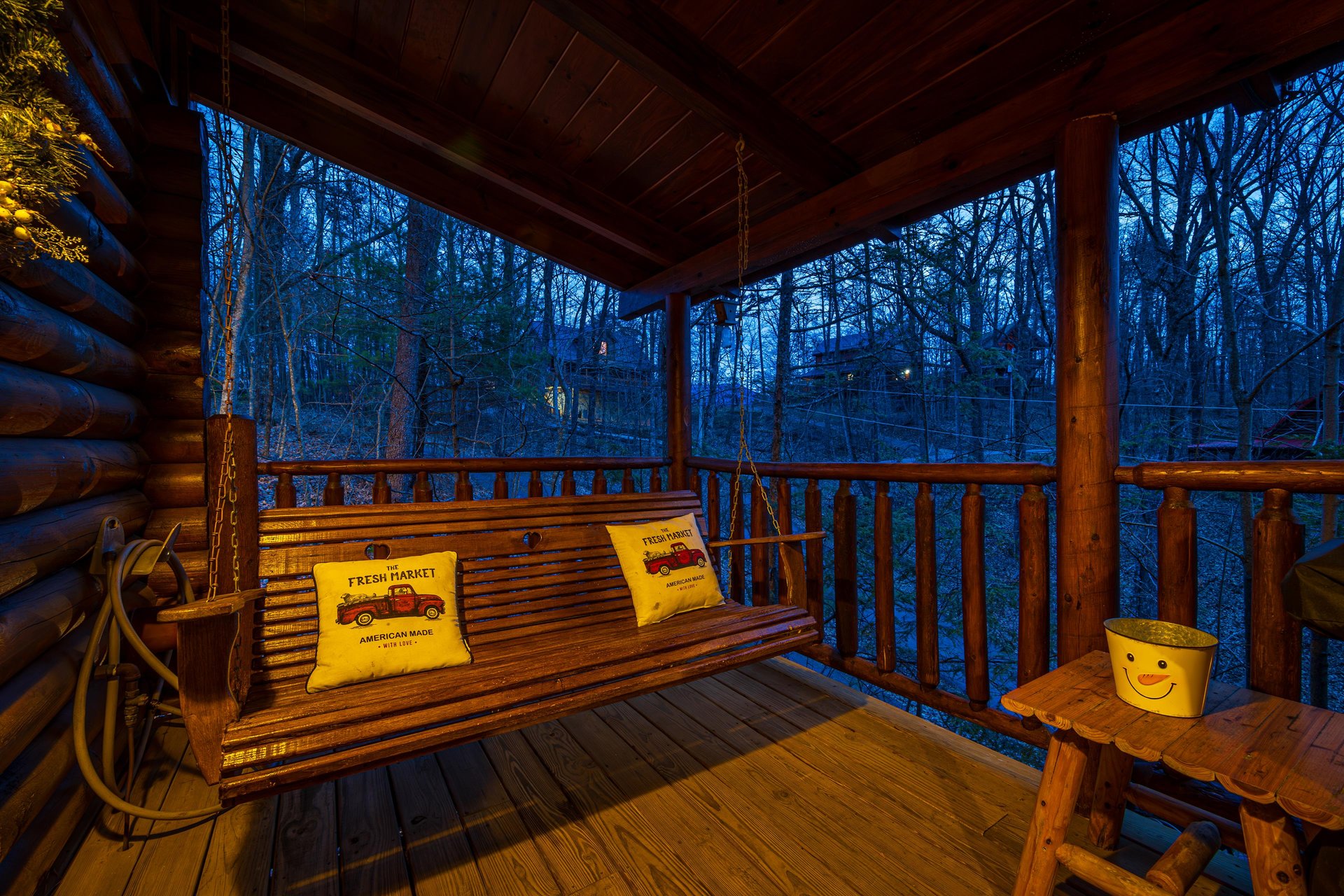 A Lovers Secret Porch Swing at Night