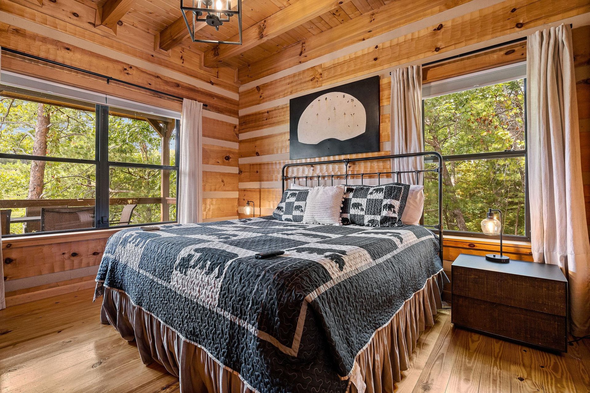 King bed with deck view