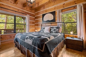 King bed with deck view