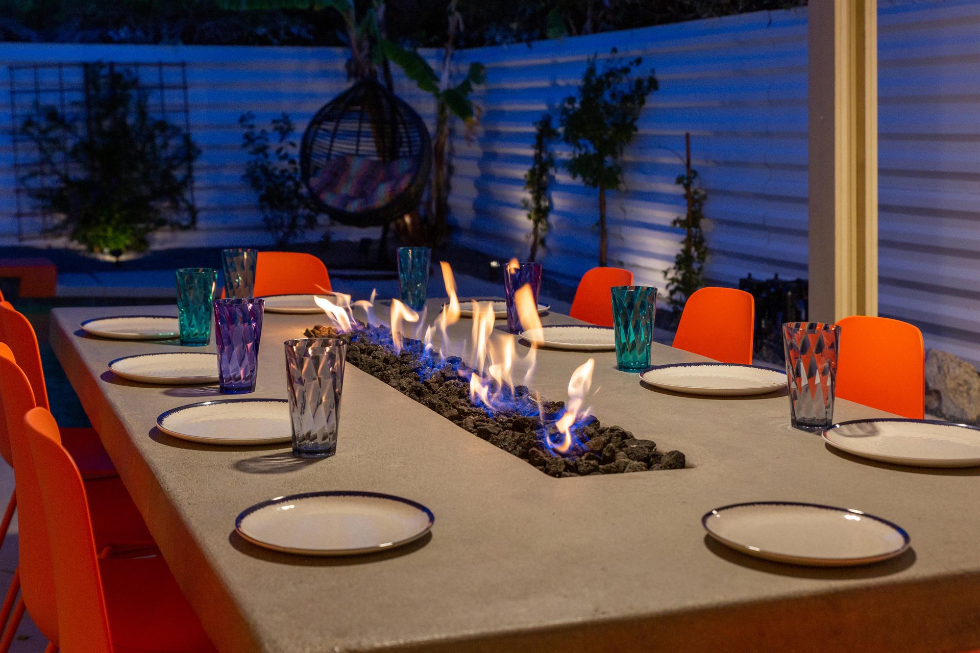 Warm conversations around the stunning fire table