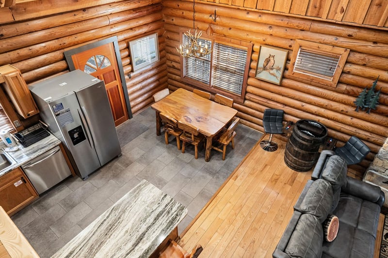 aerial dining room kitchen view