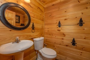 Half bath at Bears Dont Bluff, a 3 bedroom cabin rental located in Pigeon Forge
