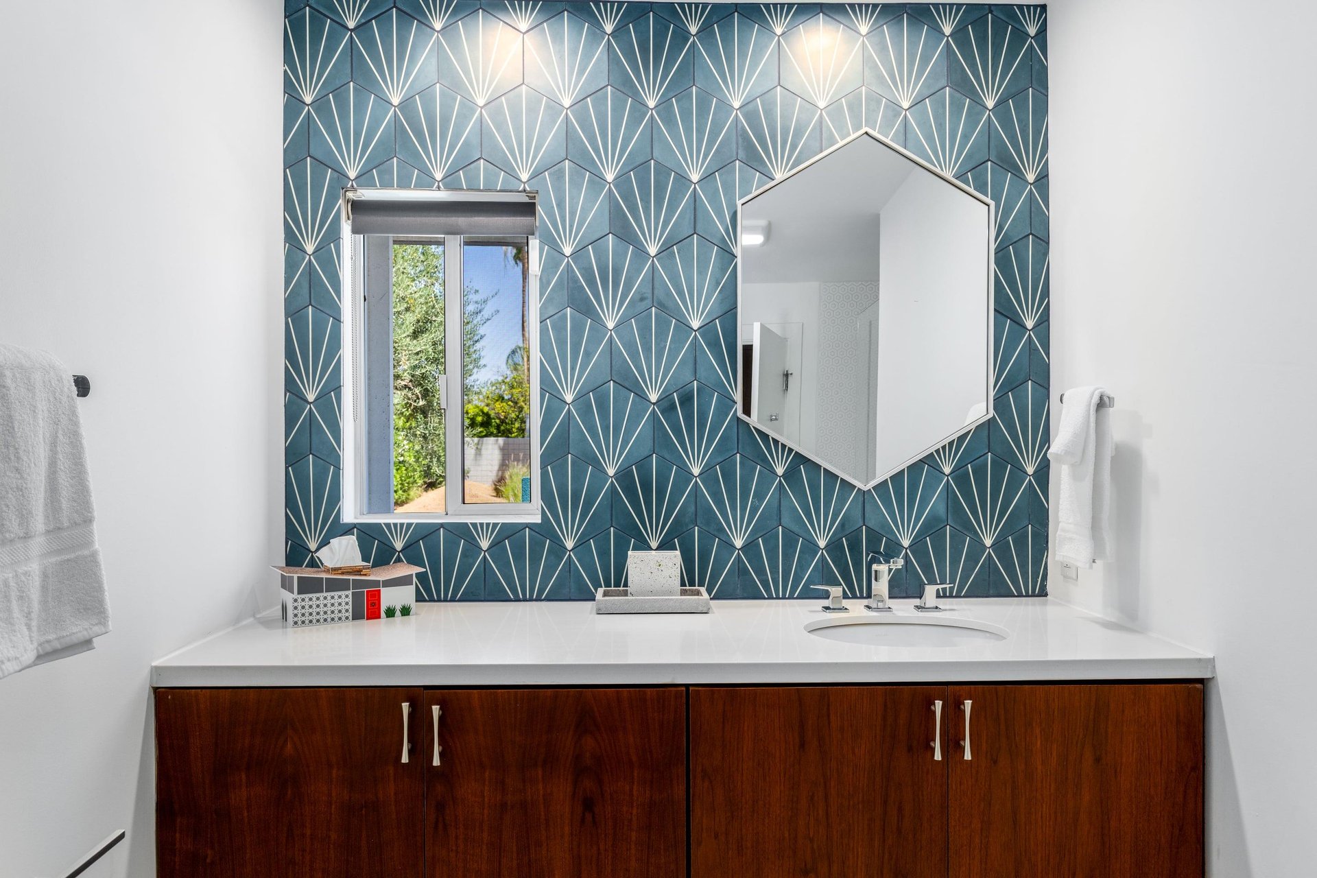 Plenty of counter space and showertub combination.