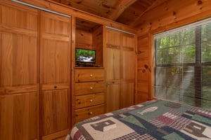 bedroom closets with television at angels dream a 1 bedroom cabin rental located in gatlinburg