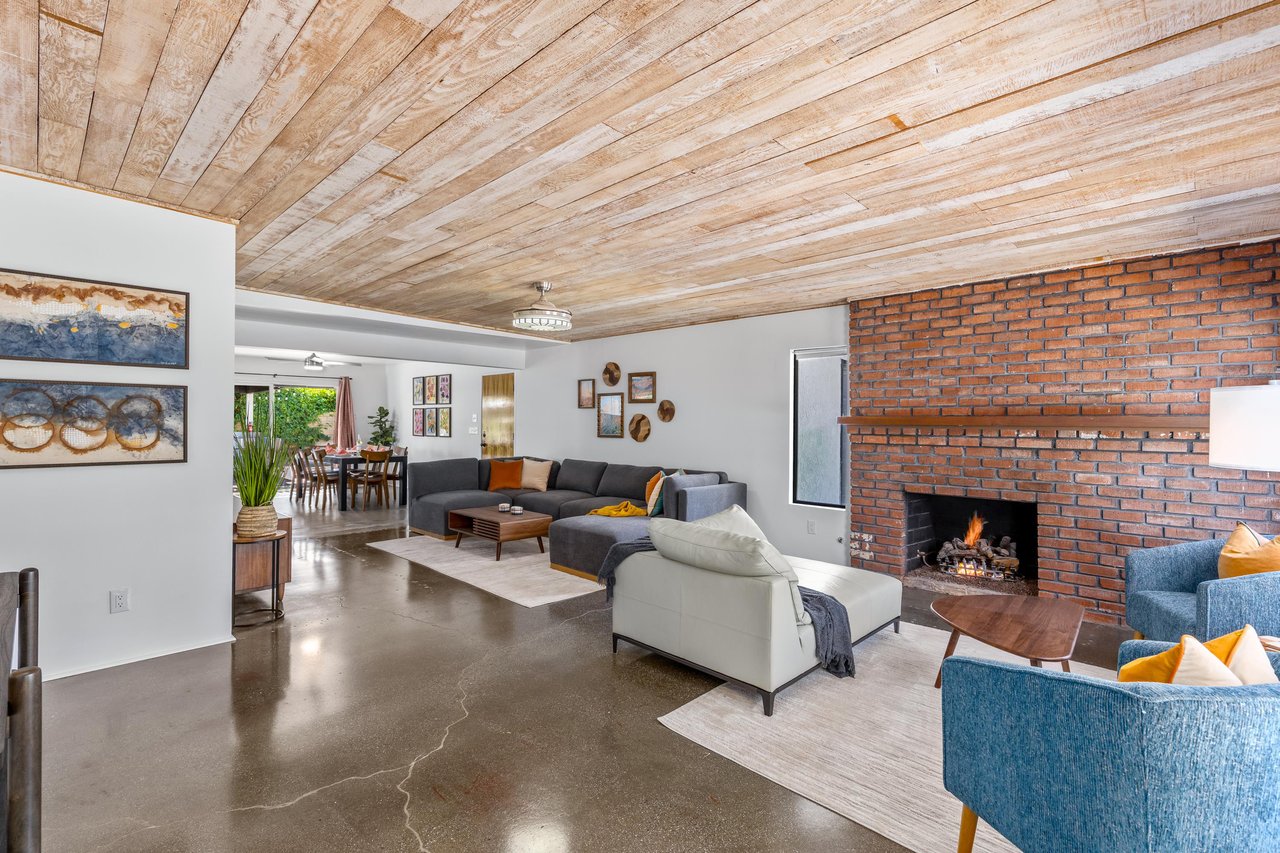 Designer interior with beautiful fireplace