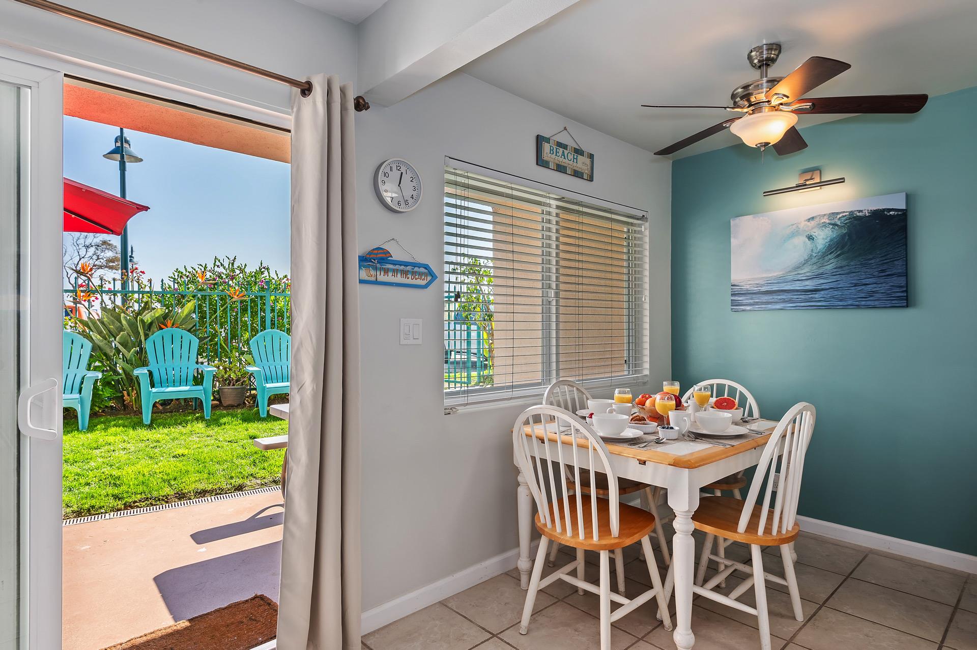 Kitchen dining area, facing the patio and grass area.