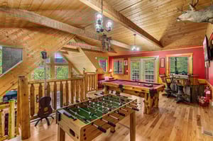pool table, foosball and view