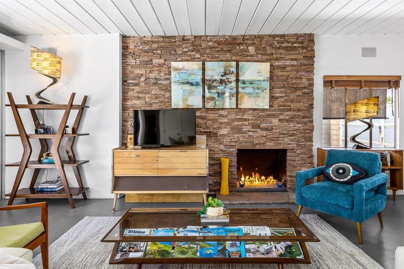 Lovely brick wall with built in fireplace