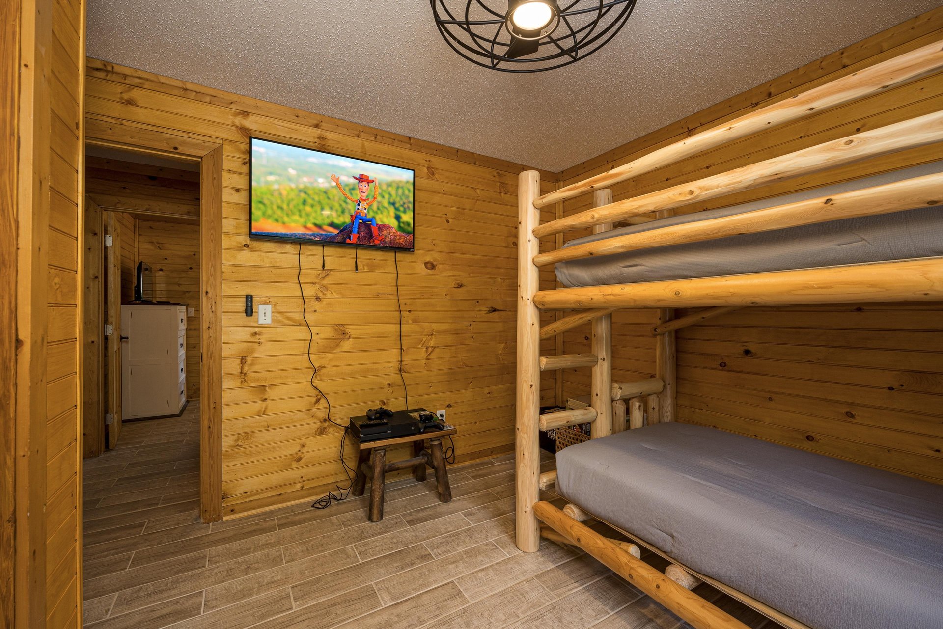 Twin bunk bed and tv
