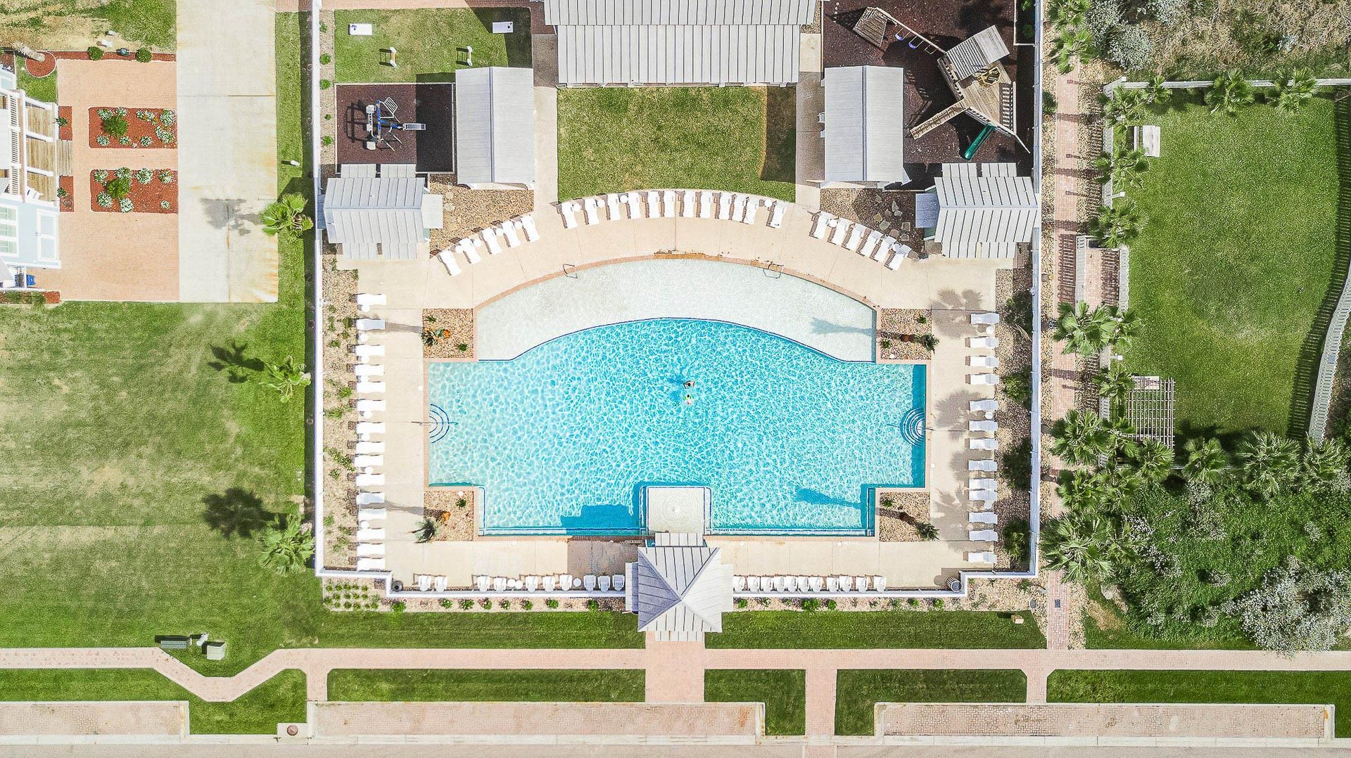 Aerial View of Dune Pool with Fitness Center, Playground  Dog P