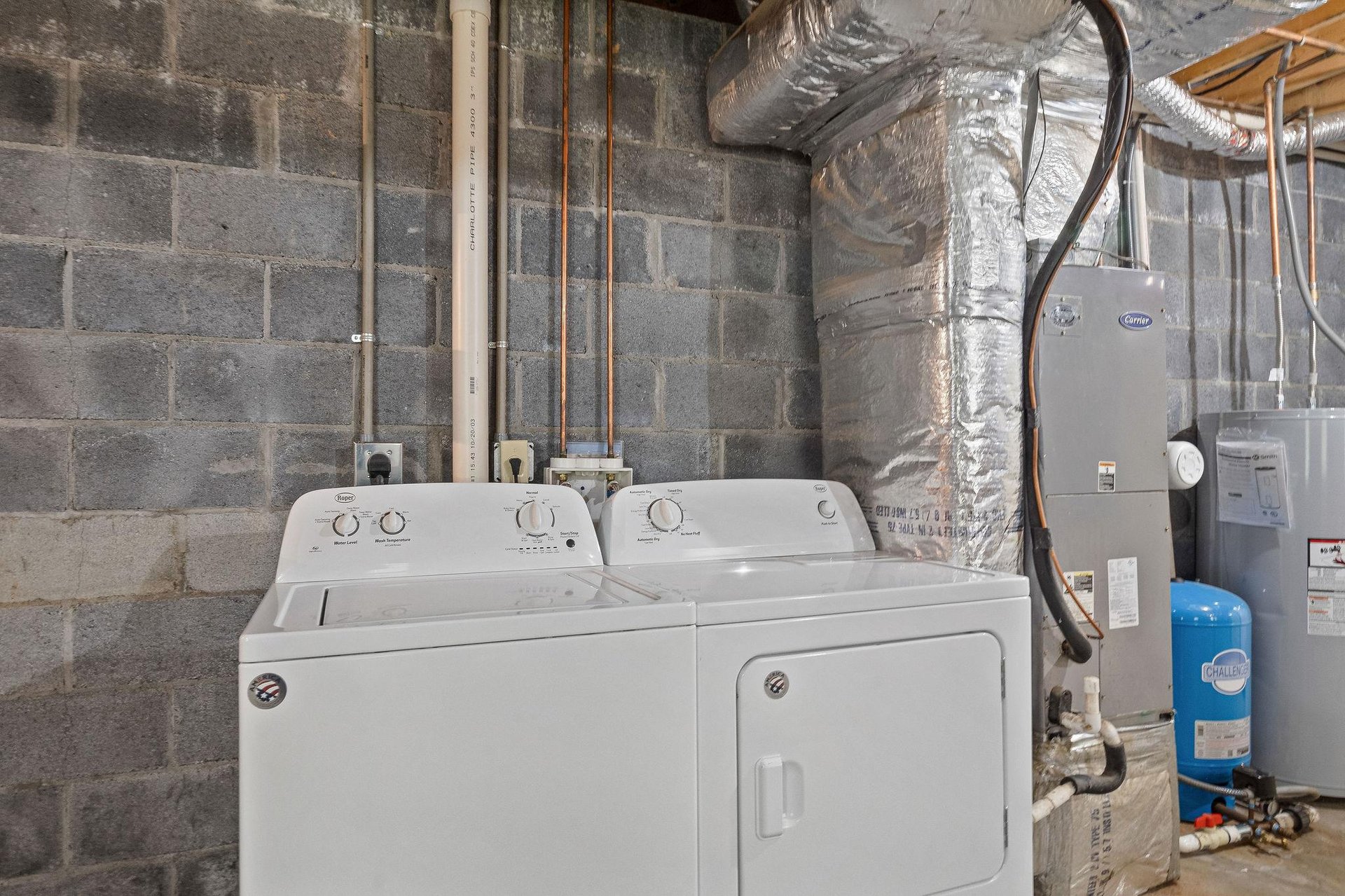 full size washer and dryer in basement