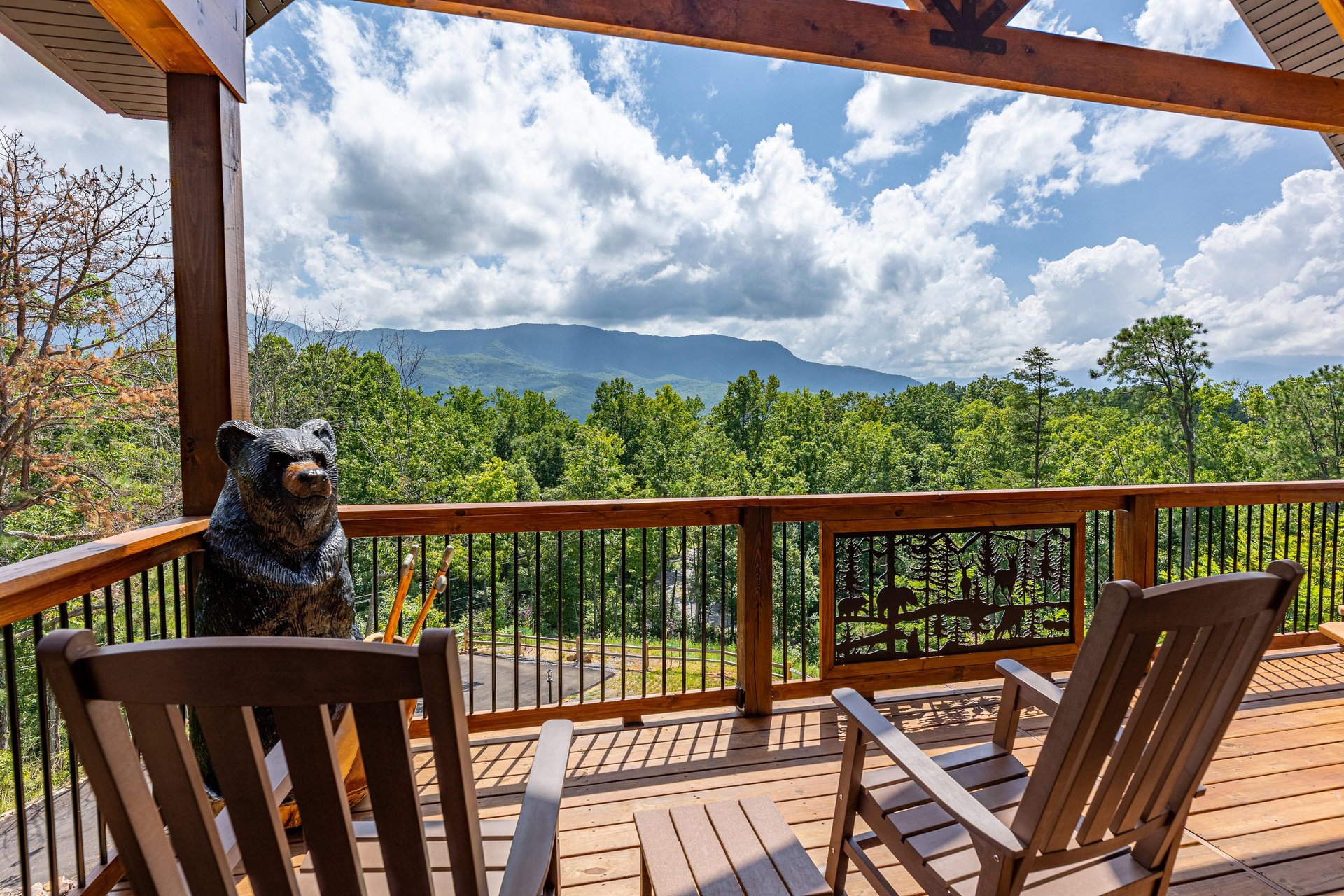 Deck rocking chairs with mountain view