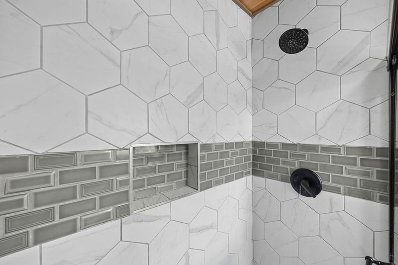 Marble tile walk in shower