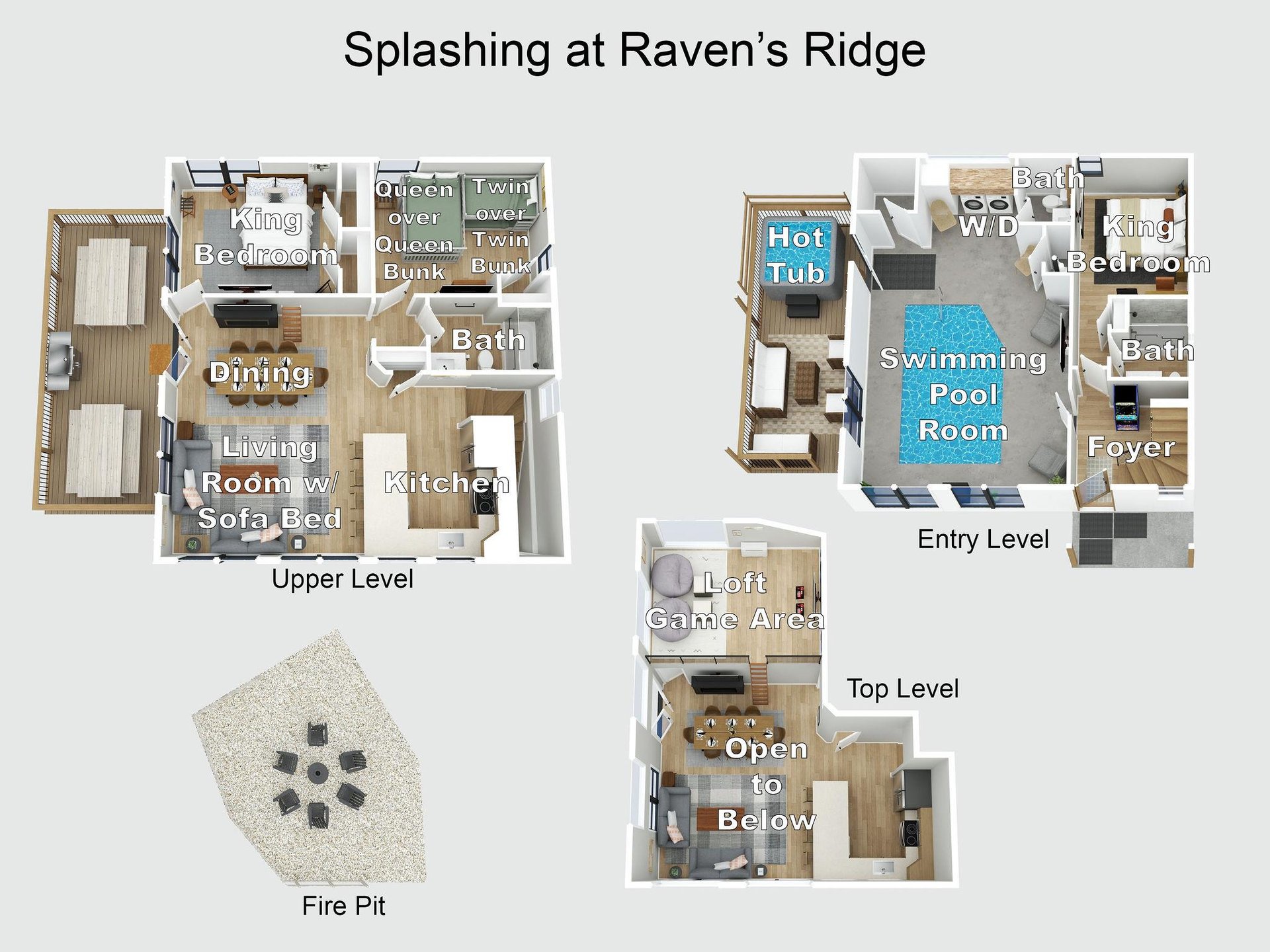 Your spacious vacation rental features king and queen bedrooms, a game room, and a sparkling indoor pool with hot tub.