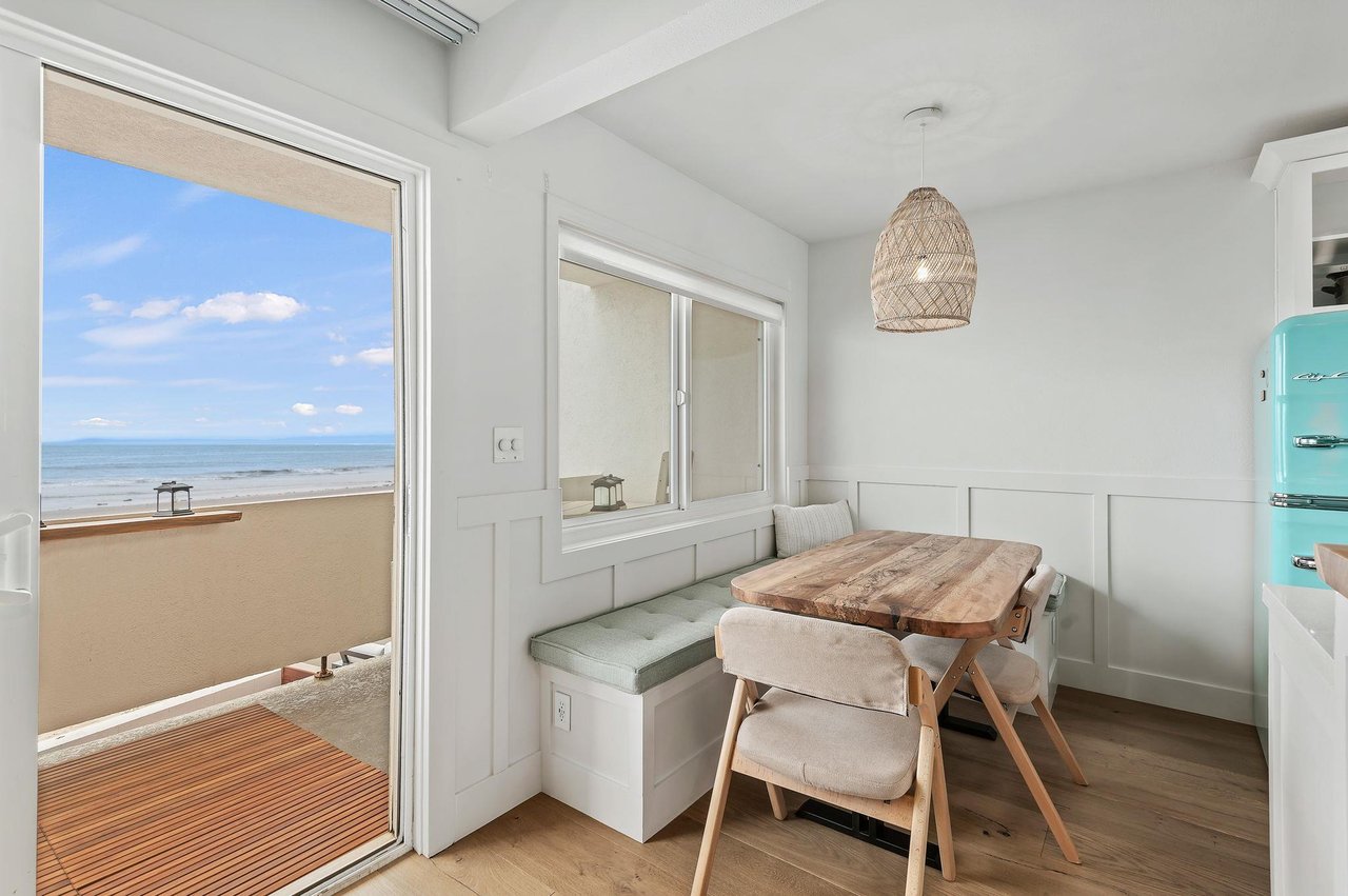 The balcony looks out over the beach to the ocean and beyond. Watch the dolphins swimming by.