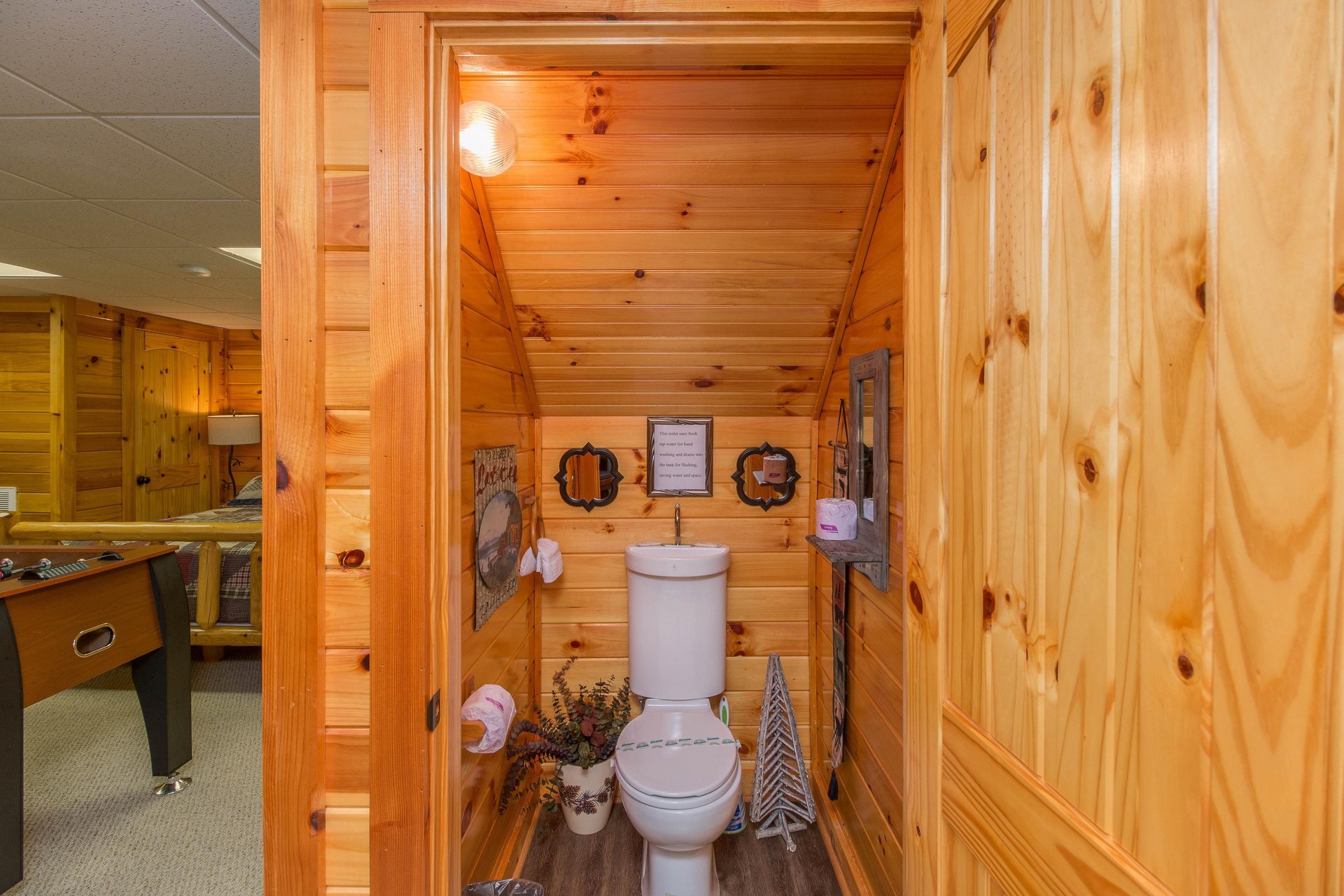 Small bathroom at Kellys Cabin, a 1 bedroom cabin rental located in Pigeon Forge