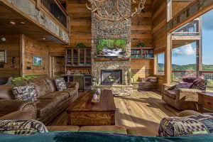 Stone Fireplace and Mini Bar