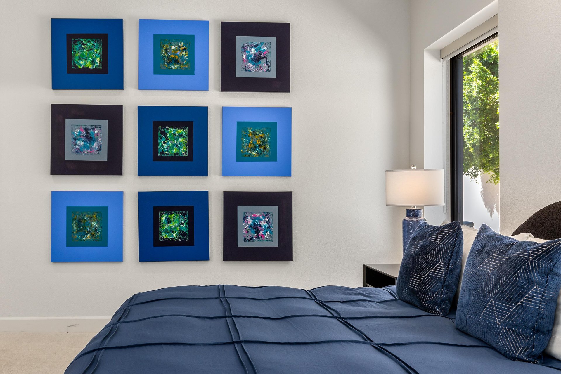Guest bedroom adorned in shades of blue