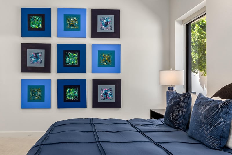 Guest bedroom adorned in shades of blue