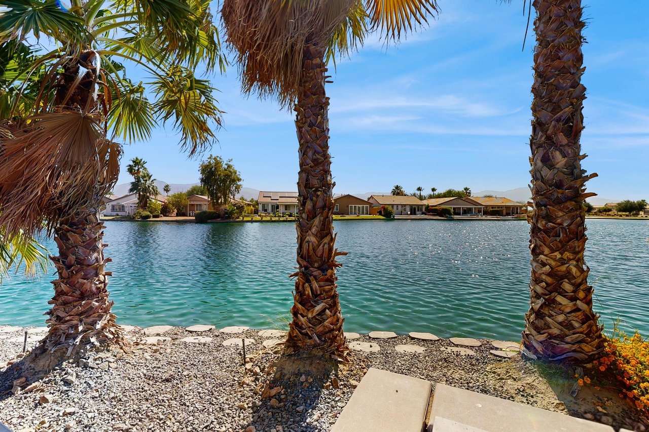 View from firepit with waterfront and mountain views.