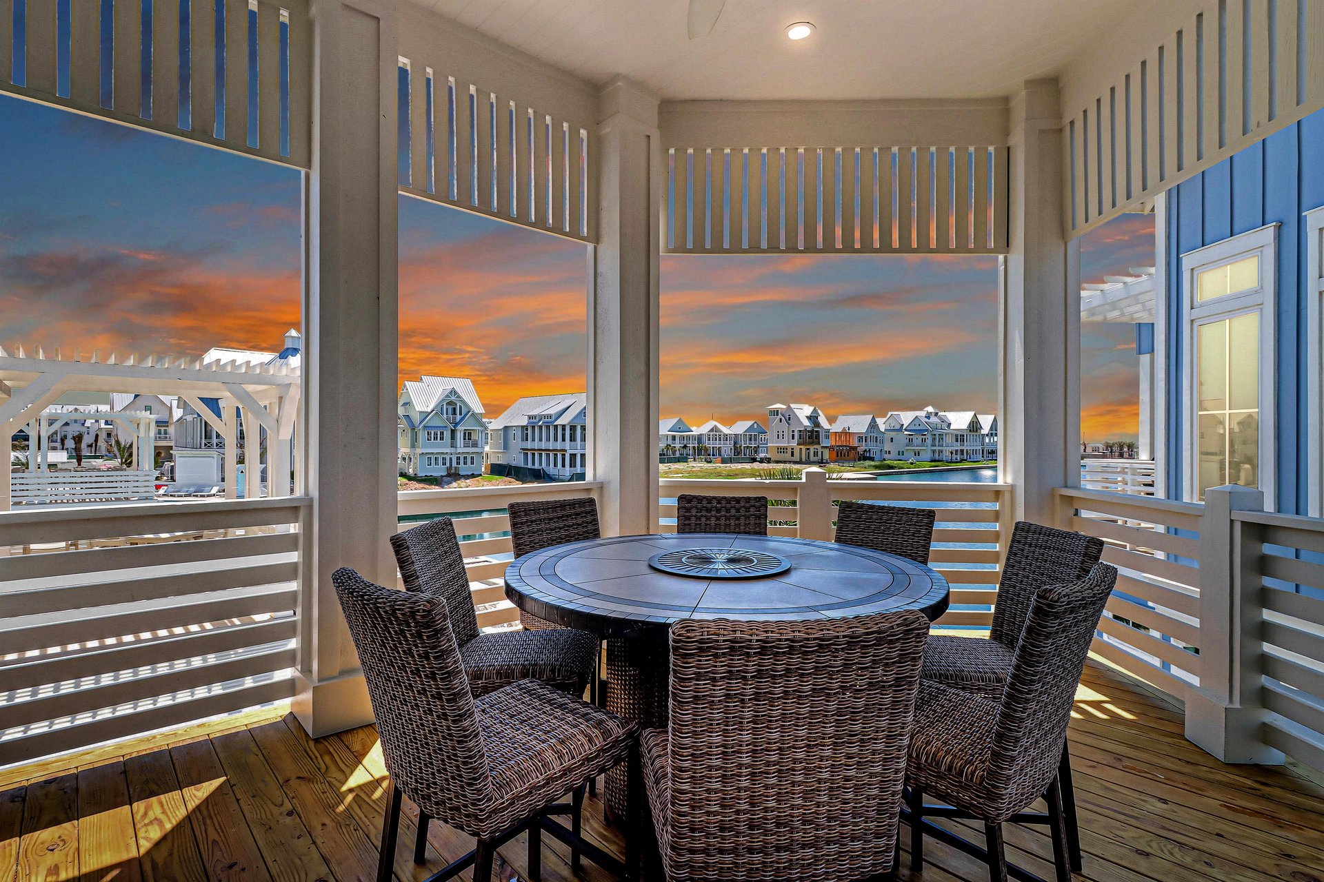Back Balcony W Fire Pit Evening View, 2nd Floor