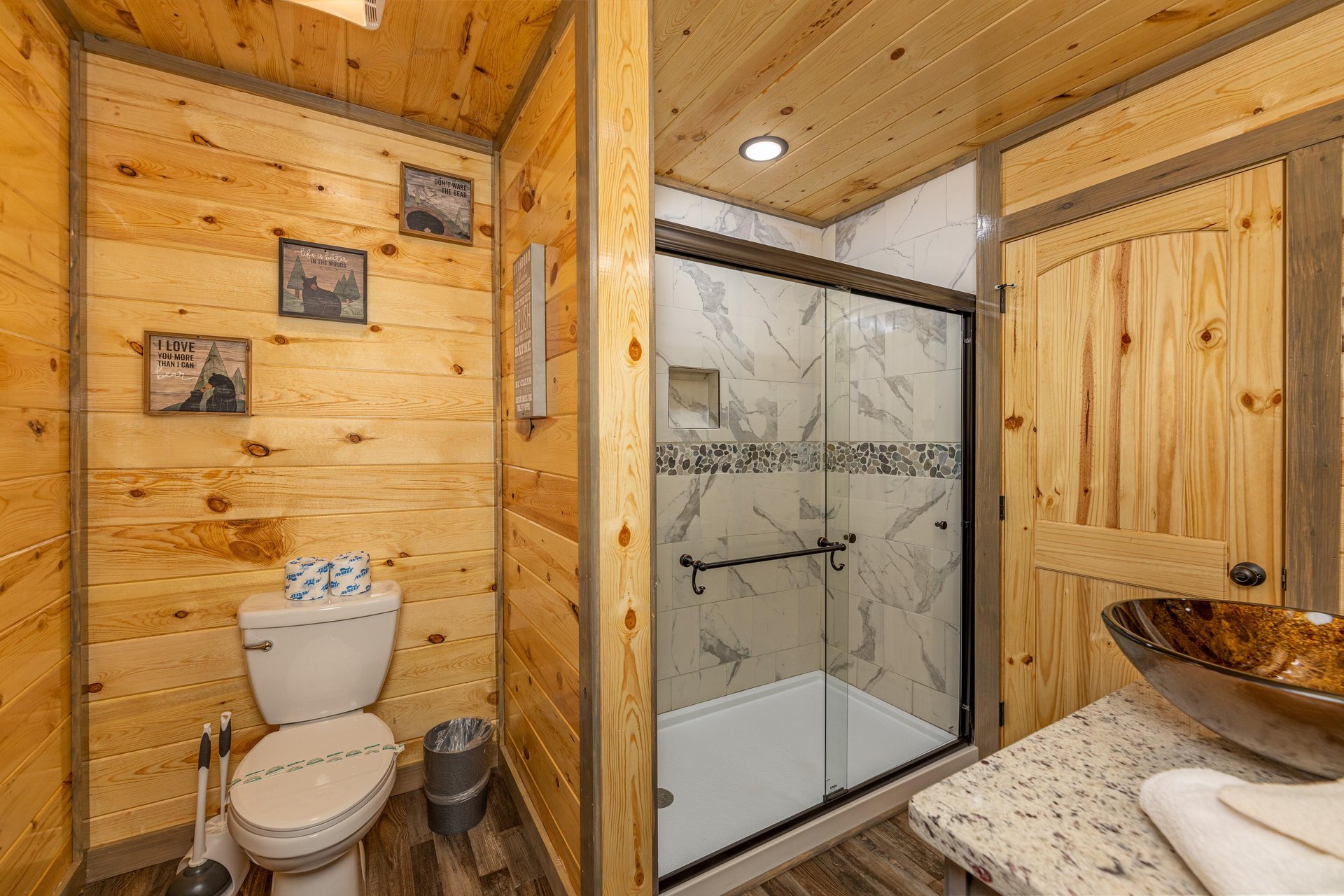 Bathroom with a walk in shower at Everlys Splash, a 4 bedroom cabin rental located in Pigeon Forge