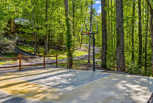 Shoot hoops on your private basketball court surrounded by towering trees and peaceful forest views.