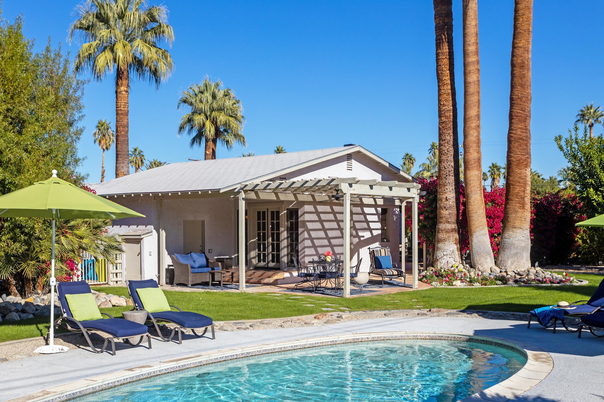 Sun drenched pool yard