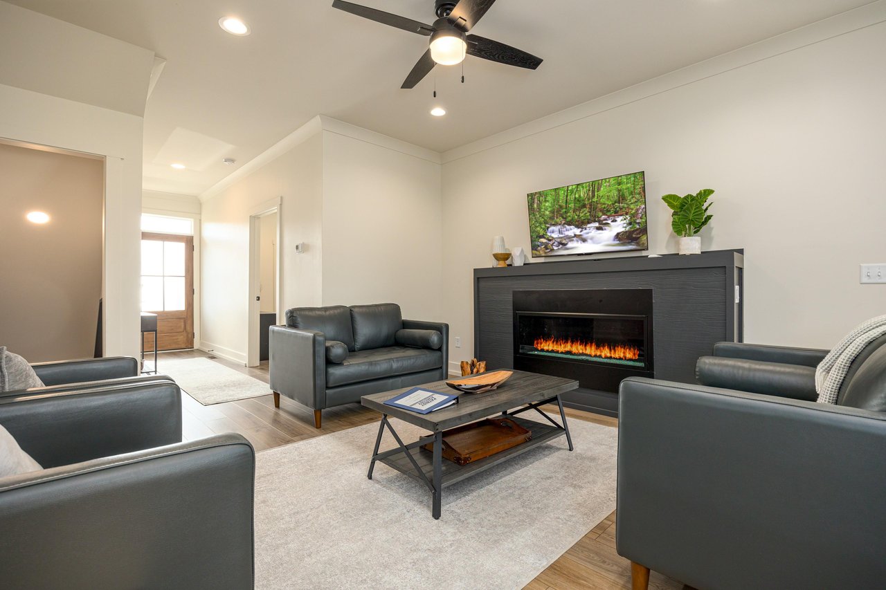 Living Room With Fireplace at Hickory Haven
