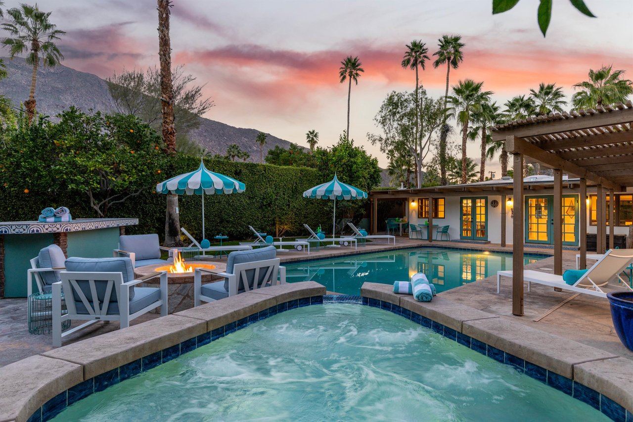 Mountain backdrop and desert landscaping
